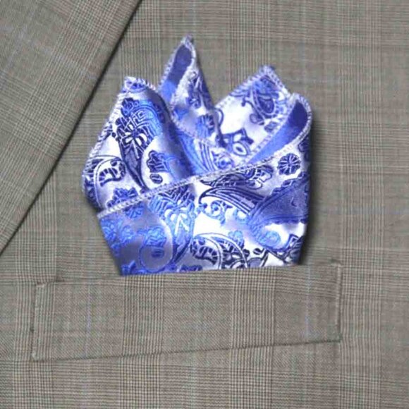 Gascoigne Pocket Square Blue White Paisley GZG Men's - Picture 2 of 3